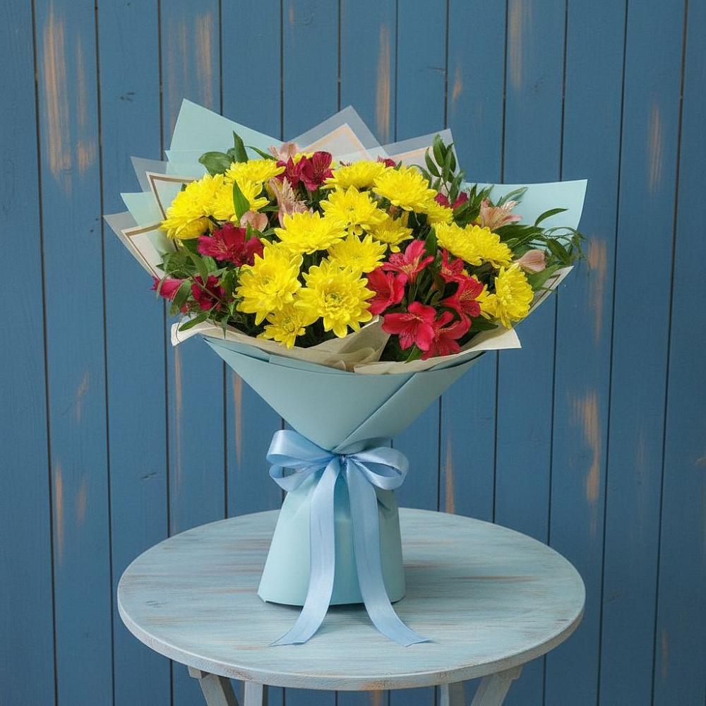 Букет цветов из: Альстромерии и Хризантемы в Новорайчихинске