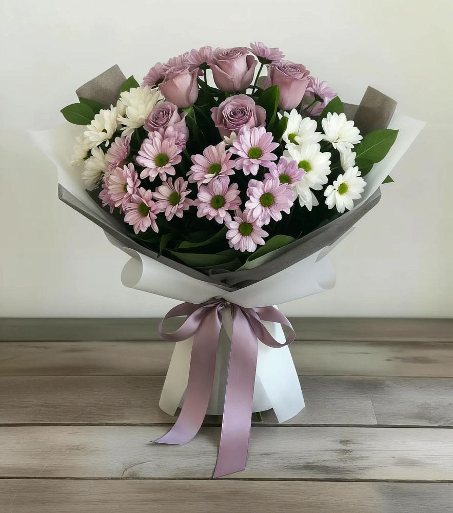 Букет цветов из: Хризантемы и Розы в Новорайчихинске