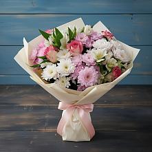 Букет цветов из:  Хризантемы, Альстромерии и Розы #REPLACE_PRED# Новорайчихинске