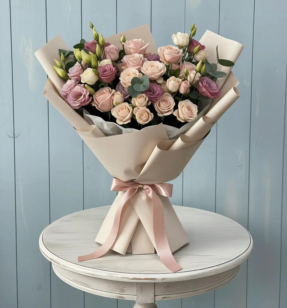 Букет цветов из: Розы и Лизиантусы в Новорайчихинске